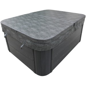Abgedeckter Home Deluxe Outdoor Whirlpool Black Marble Pure, schwarze WPC-Verkleidung.