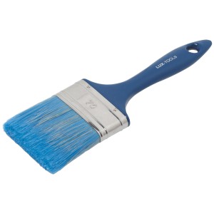 LUX Flachpinsel 70 mm für Lacke, Universalpinsel mit blauem Griff und hellblauen Borsten.