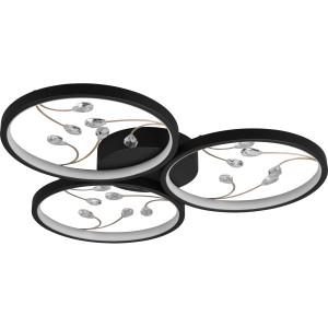 Schwarze Trio LED-Deckenleuchte Groovy mit Kristallbehang, dimmbar.