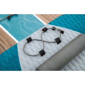 Detailaufnahme: Bestway SUP Board Freesoul Elite mit Gepäcknetz und gerolltem Sitz.