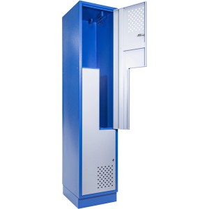Güde Z-Schrank, blauer Werkzeugschrank mit offener Tür und Kleiderbügelleiste.