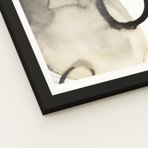 Gerahmtes Bild Anonymus Mid Century Forms III, 32,5x32,5 cm, abstrakte Formen in Beige und Schwarz.