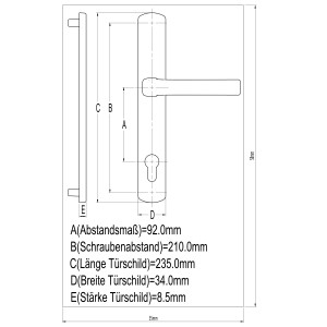 Technische Zeichnung: JM Meeth Schutzbeschlag Weiß Nr. 600 für Haus- und Nebeneingangstüren mit Maßangaben.