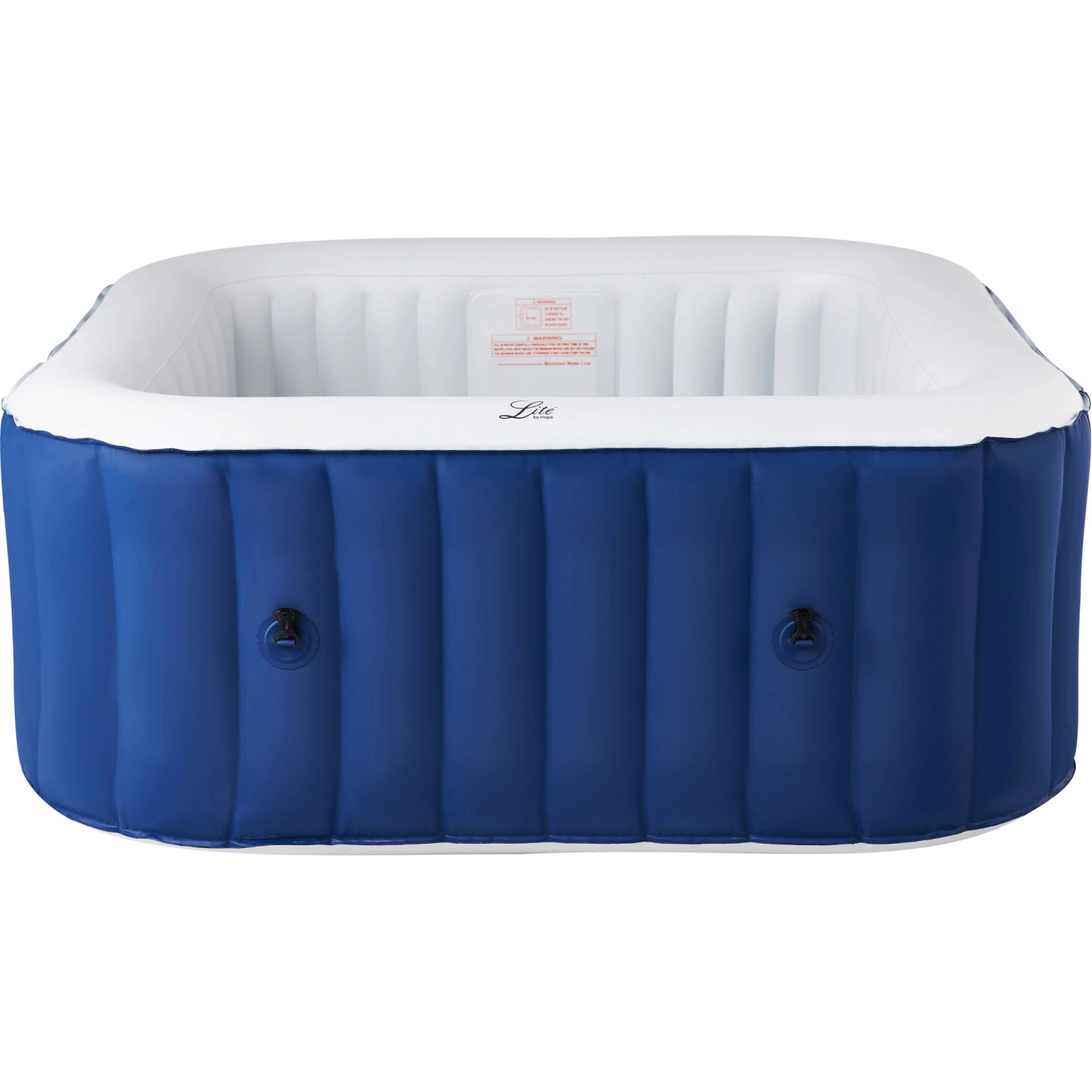 Mobiler, marineblauer OBI Whirlpool SQUARE für 4 Personen, aufblasbar, quadratisch.