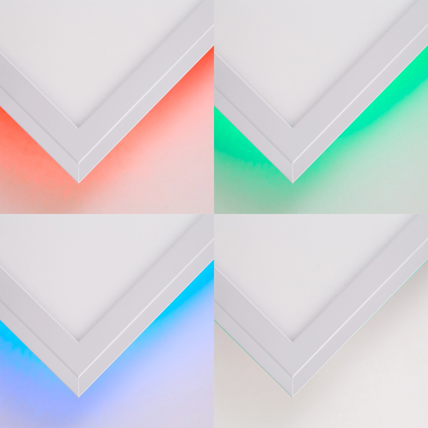 Brilliant LED-Deckenpaneel Allie, 60x60 cm, Weiß, mit Farbwechsel-Optionen (rot, grün, blau, weiß).