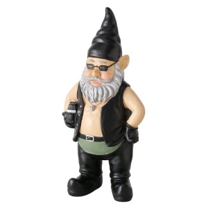 Boltze Deko-Figur Hardy, Zwerg in Schwarz mit Sonnenbrille, Gartendekoration.