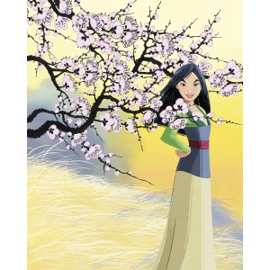 Bunte Komar Vlies Fototapete Disney Mulan mit Kirschblüten.