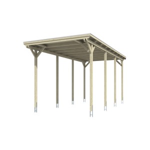 Skan Holz Einzelcarport Emsland: Carport aus Leimholz mit Aluminiumdach und Regenrinne.