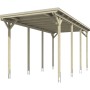 Skan Holz Einzelcarport Emsland: Carport aus Leimholz mit Aluminiumdach und Regenrinne.