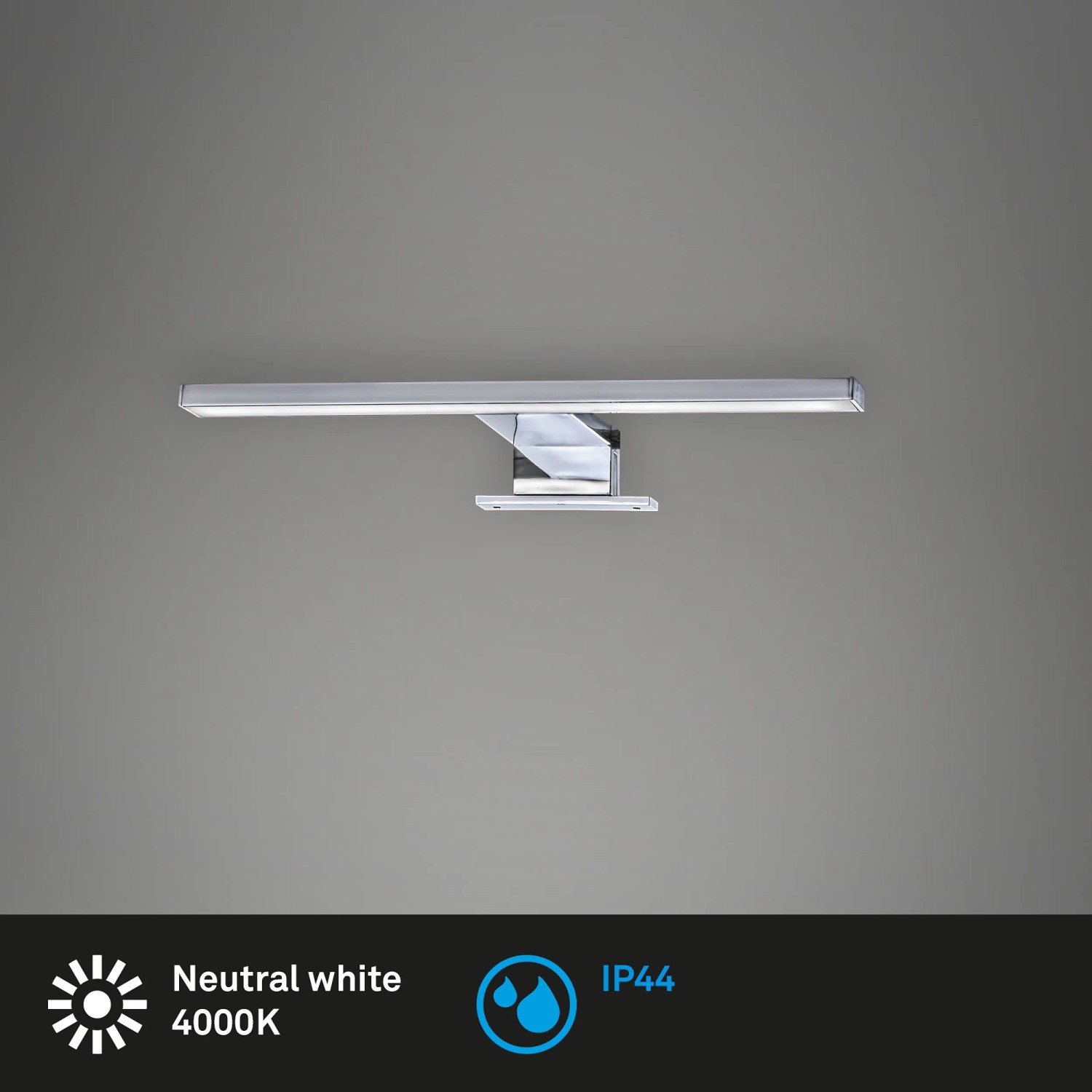Moderne Briloner LED Spiegelleuchte Dun, 30 cm, Chrom, mit Spritzwasserschutz für Bad und WC.