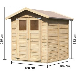 Unbehandeltes Karibu Holz-Gartenhaus Rom mit Satteldach, Maße: 177x181 cm.