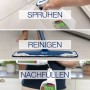 Bona Stein-, Fliesen- und Laminatreiniger Spray 1 l: Anwendung in 3 Schritten (Sprühen, Reinigen, Nachfüllen).