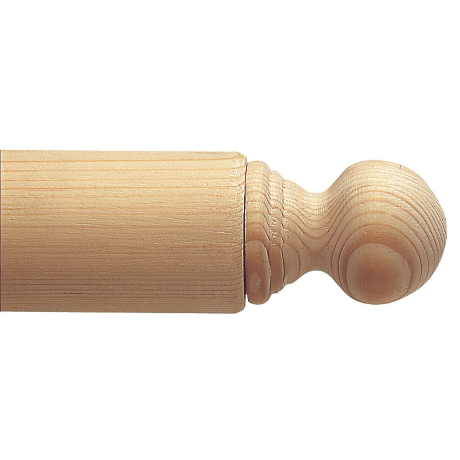 2 Endkugeln aus Fichte für Handläufe, naturbelassenes Holz.