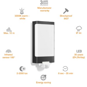 Steinel LED-Außenleuchte L 240 S Anthrazit mit Bewegungsmelder, vertikales Design.