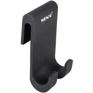 Schwarzer Wenko Duschhaken Verna Duo aus Silikon für Duschkabinen bis 10mm Wandstärke.