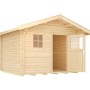 Unbehandeltes Weka Holz-Gartenhaus Brescia mit Satteldach, 300x370 cm. Naturholz mit Fenster und offener Doppeltür.