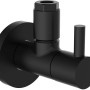 Schwarzes, mattes Kirchhoff Universal Eckventil für Kalt- und Warmwasserleitungen.