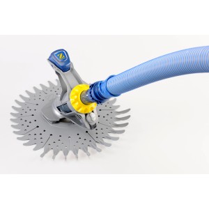 Zodiac R3 Pool Bodensauger mit blauem Schlauch und grauer Reinigungsfläche.