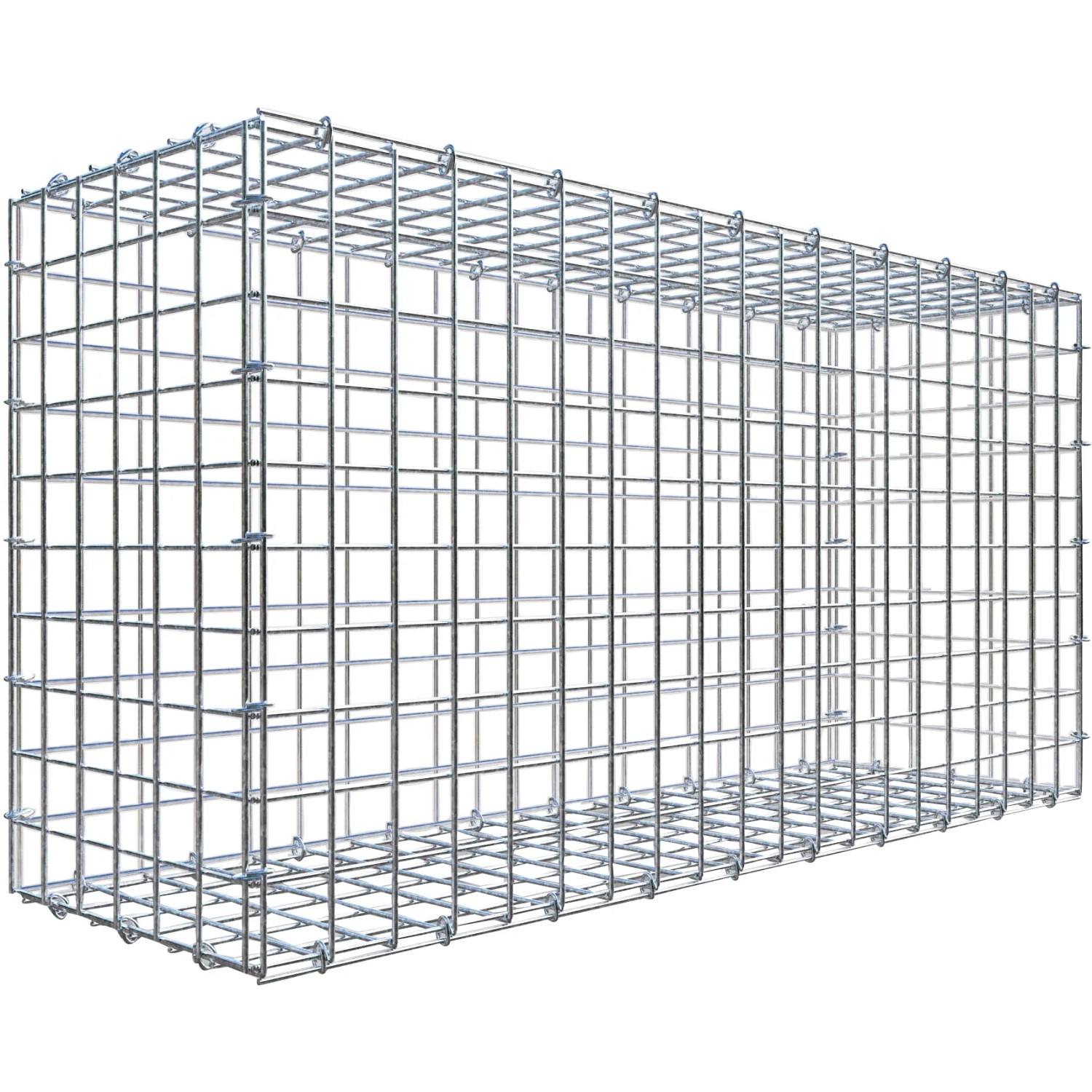 Leere Gabiona C-Ring-Gabione, 50x100x30 cm, Maschenweite 5x5 cm, aus verzinktem Draht.