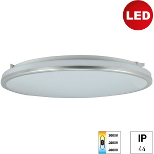 Flache LED-Wand- und Deckenleuchte, 18W, Ø 33,5 cm, Farbwechsel, IP44, weiß/chrom matt.