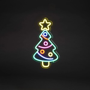 Bunter LED-Weihnachtsbaum mit Neoneffekt und Stern, ideal als Außen-Weihnachtsfigur für festliche Beleuchtung.