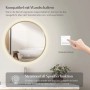 Runder Emke LED Badspiegel mit Goldrahmen, Beleuchtung, Uhr, Temperaturanzeige. Kompatibel mit Wandschalter, Speicherfunktion.