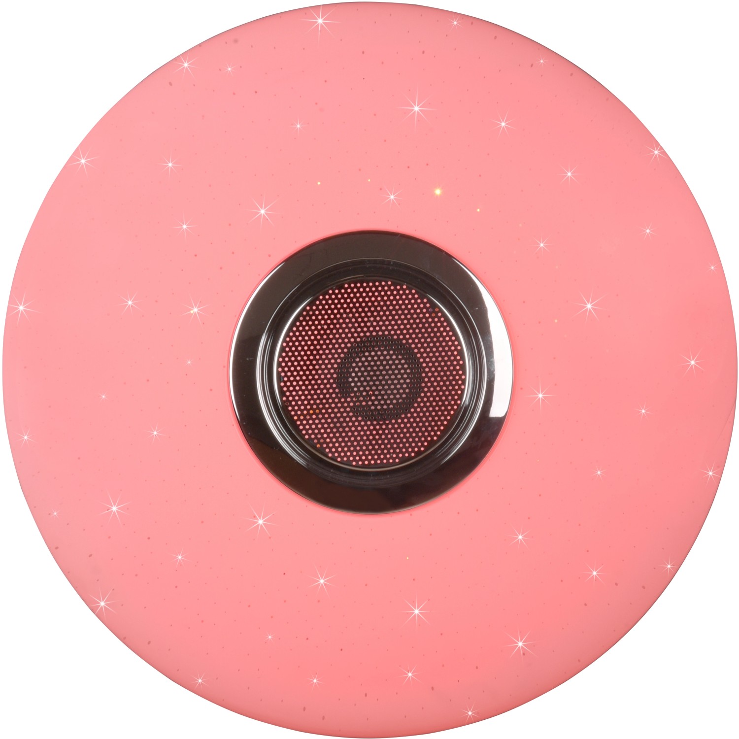 Rosa LED-Deckenleuchte Musica mit Lautsprecher und Sternenmuster für Wohn- und Schlafzimmer.