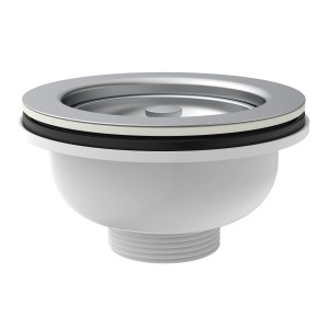 Kirchhoff Korbventil mit Edelstahl-Sieb (Ø 114mm) und weißem Kunststoffgehäuse für Spüle.