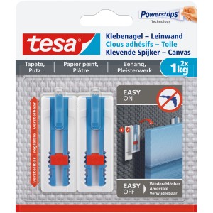 Tesa Klebenagel für Tapeten/Putz, max. 1 kg, 2er-Pack, verstellbar und wiederablösbar.
