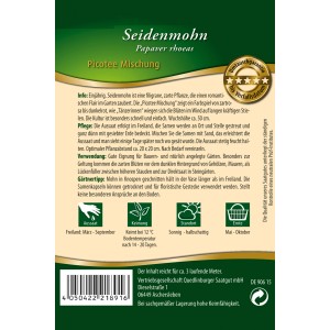 Samenpackung Quedlinburger Seidenmohn 'Picotee Mischung', Sommerblume für Garten und Beet.
