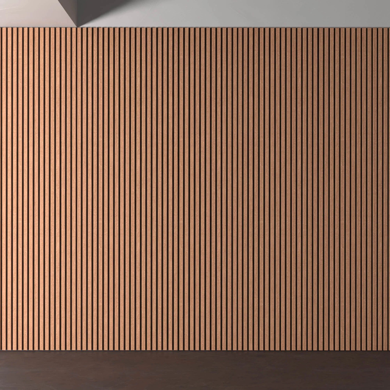 Akustikpaneel Mahagoni, 32x240cm, 2 Stück. MDF-Holzpaneel mit schwarzem Filz für Wand- und Deckengestaltung.