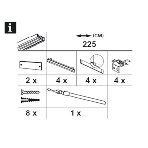 Bestandteile Gardinia Flächenvorhangschiene Komfort Komplett-Set 4-läufig Weiß 225 cm: Schiene, Paneelwagen, Beschwerungsprofile, Träger, Zubehör.
