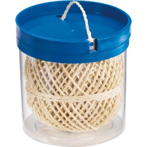 LUX PP-Schnur 60m im Spender: Beige Kunststoff-Seilrolle in Spenderbox mit Schneidmesser.