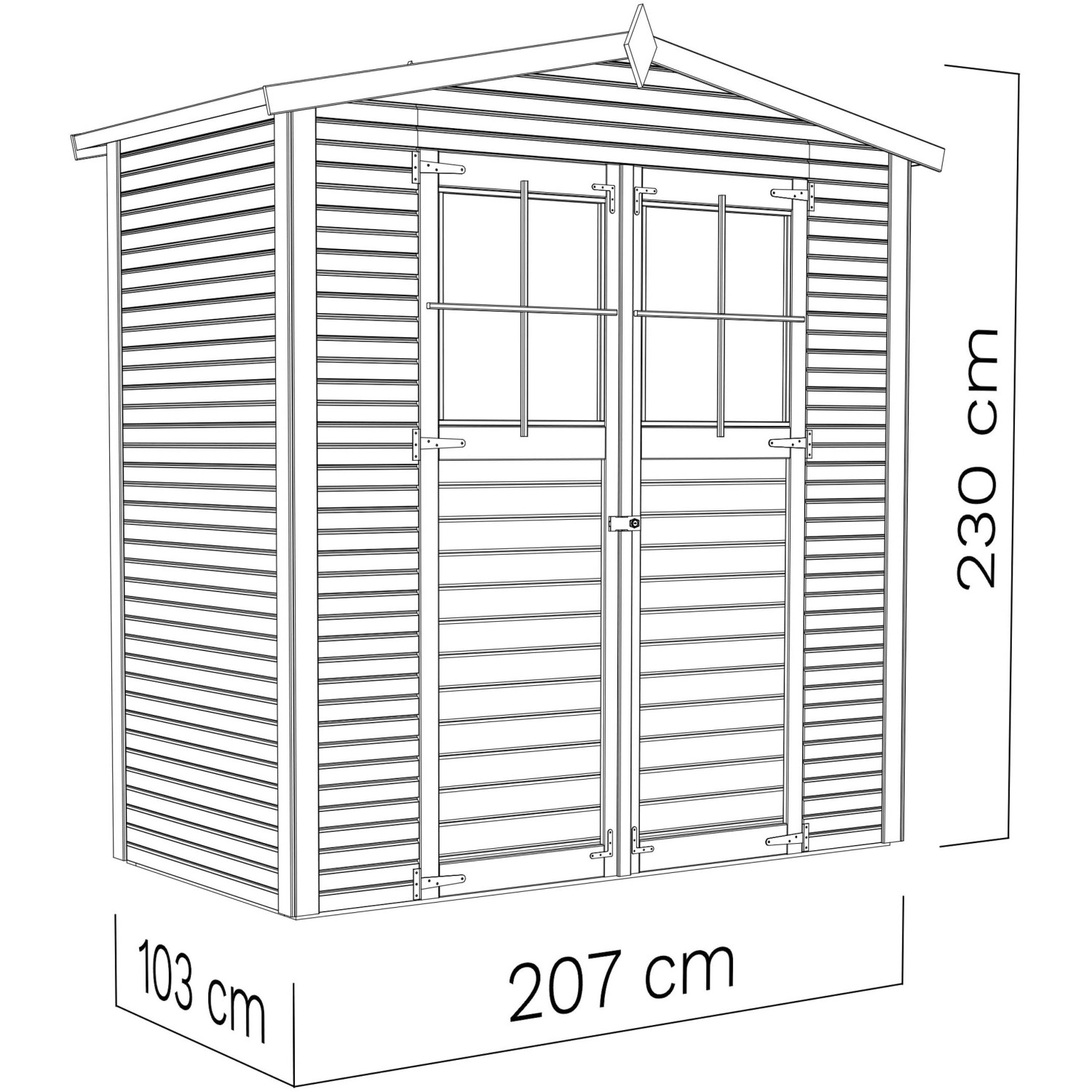 Bertilo Gerätehaus Plexi Apex 1 Natur, 103x207cm, Holz-Gartenhaus mit Doppeltür und Fenster