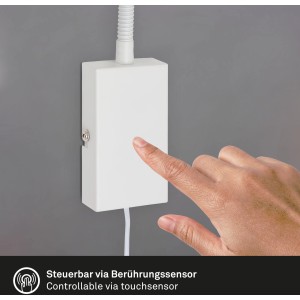 Weiße Briloner LED-Bettleuchte Tusi mit Touchfunktion und Flexarm zur individuellen Lichtausrichtung.