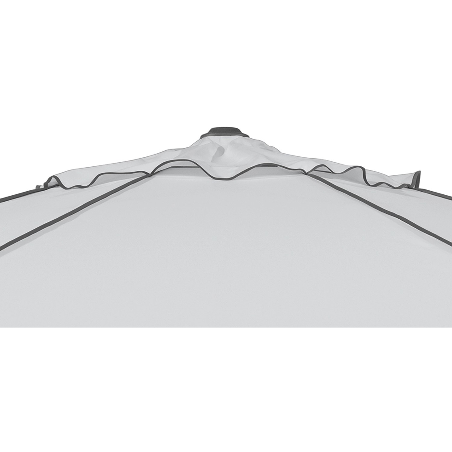 Detailaufnahme: Silbergrauer Schneider Marktschirm Ø 300 cm mit Knickfunktion.