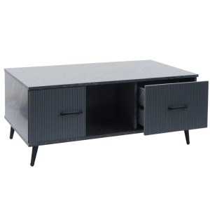 Grauer Couchtisch N89 in Marmor-Optik mit Schubladen und Türen, 43x100x60 cm.