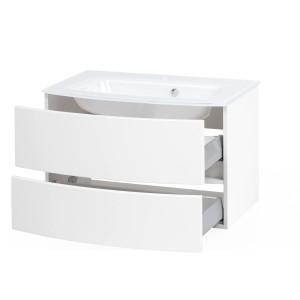 Held Möbel Einzelwaschtisch Salerno, 80 cm, Weiß Matt, mit zwei offenen Schubladen.