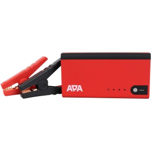 Rotes Mini Lithium Power Pack 200A mit Polklemmen und LED-Arbeitsleuchte für Autoelektrik.
