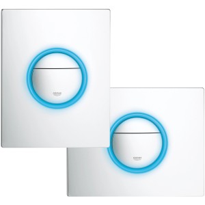 Grohe Nova Cosmopolitan WC-Drückerplatte, Light Chrom, mit blauem LED-Licht.