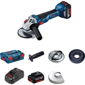 Bosch Professional Akku-Winkelschleifer GWS 18V-10 Set mit Akkus, Ladegerät und Zubehör in L-Boxx.