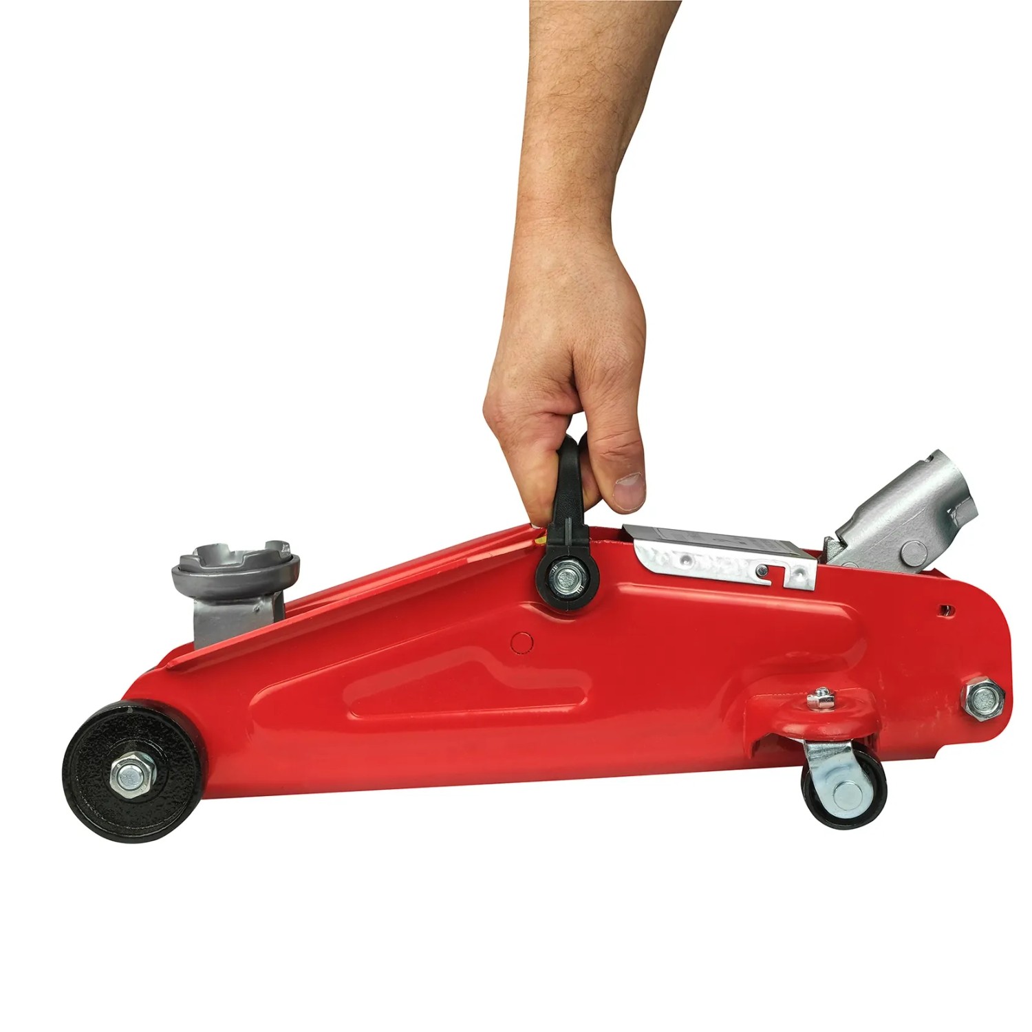 Roter Apa Rangierwagenheber 2.000 kg mit Hand am Griff, ideal für Autoreparatur und Wartung.