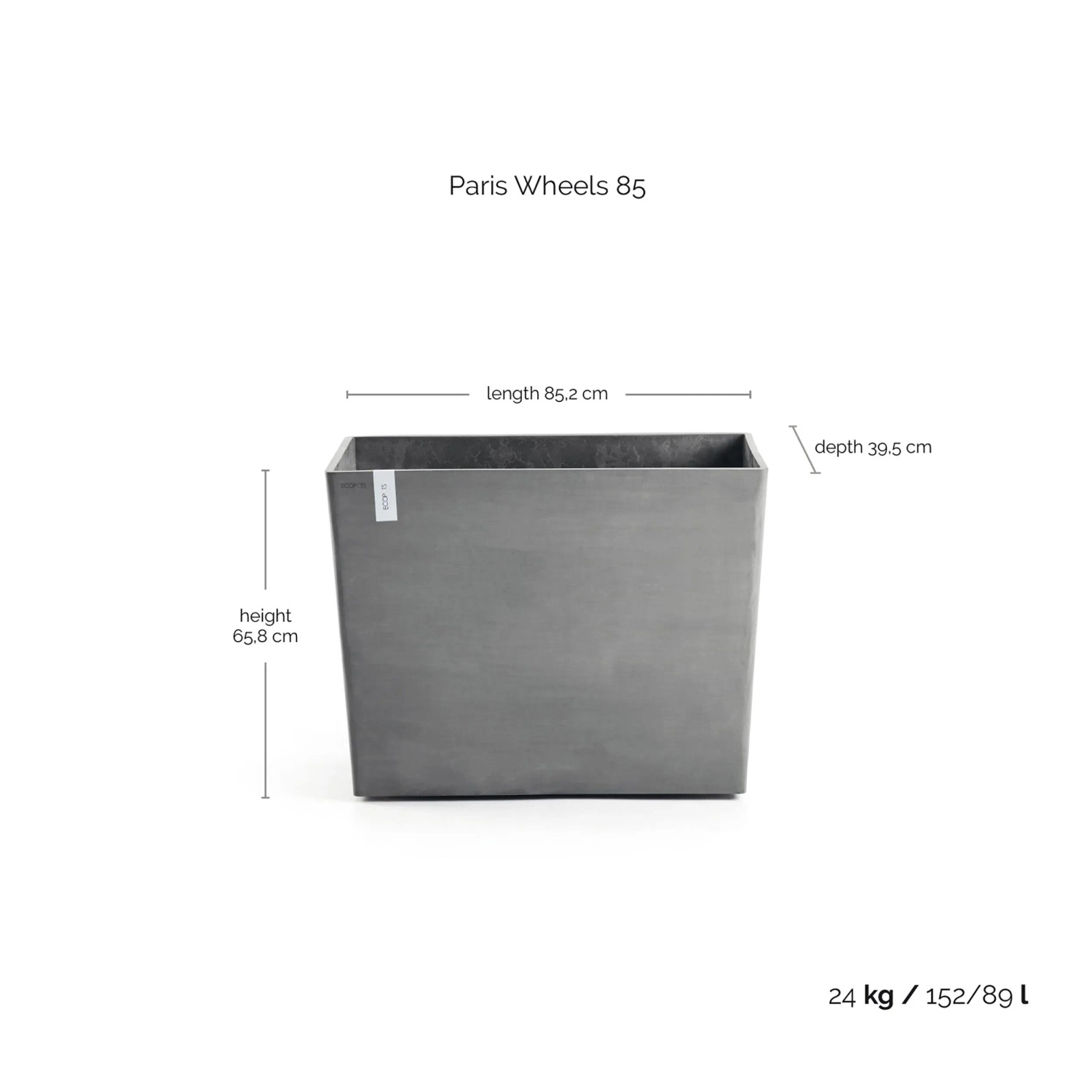 Ecopots Pflanztopf Paris Rollen Grau (HxBxT) 65 x 85 x 40 cm_3