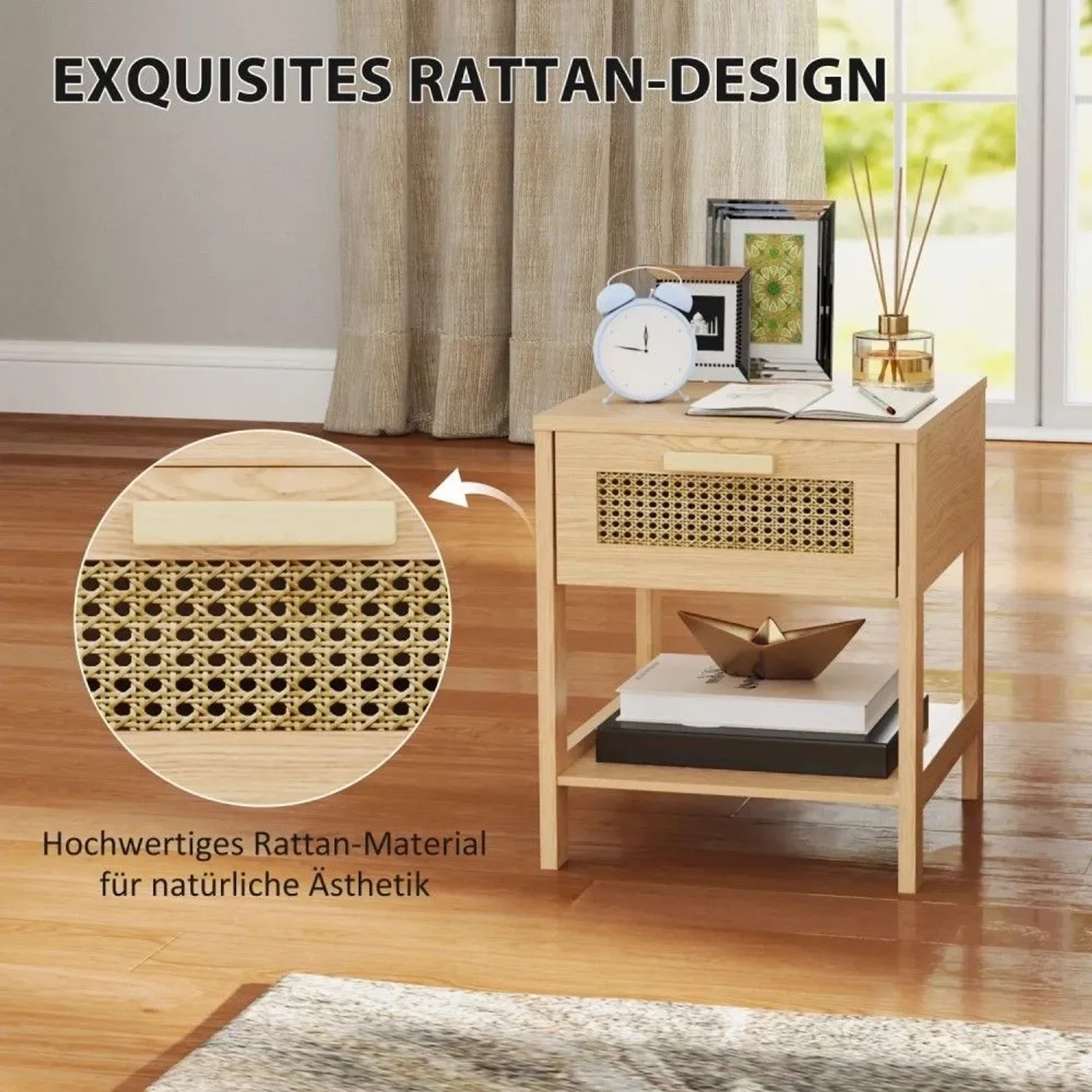 HOMCOM Nachttisch Nachtschrank MDF Naturholz 40L x 40B x 48,4H cm kaufen bei OBI