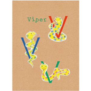Komar Wandbild ABC Animal V: Illustration mit gelben Vipern und bunten Buchstaben V.