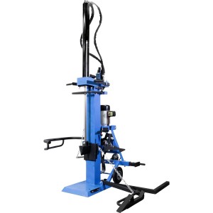 Blauer Güde Langholzspalter GHS 1000/14TEZ-A mit Dreipunktaufhängung und Spaltgut-Fixiervorrichtung.