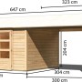 Karibu Holz-Gartenhaus Timra, naturbelassen mit Satteldach und Anbau, Maße: 300x300 cm.