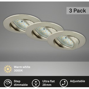 Briloner LED-Einbaustrahler Attach Dim 3er-Set, Nickel matt, dimmbar und schwenkbar.