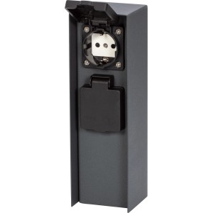 Anthrazitfarbene 2-fach Steckdosensäule IP44 für den Außenbereich.
