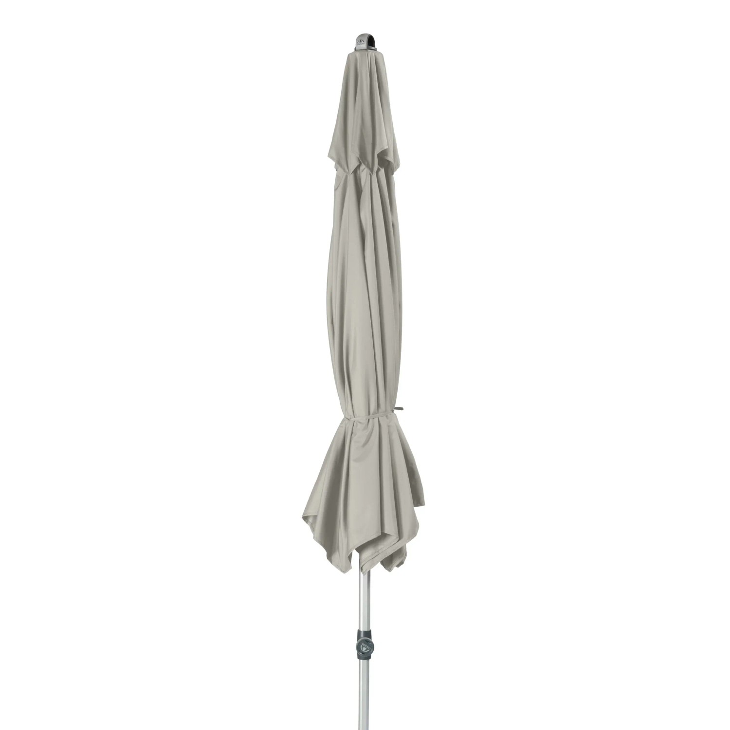 Grauer Doppler Marktschirm Expert, Ø 306 cm, mit Knickfunktion, geschlossen.